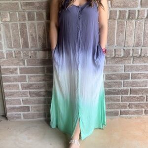 Blue and green tye dye summer dress